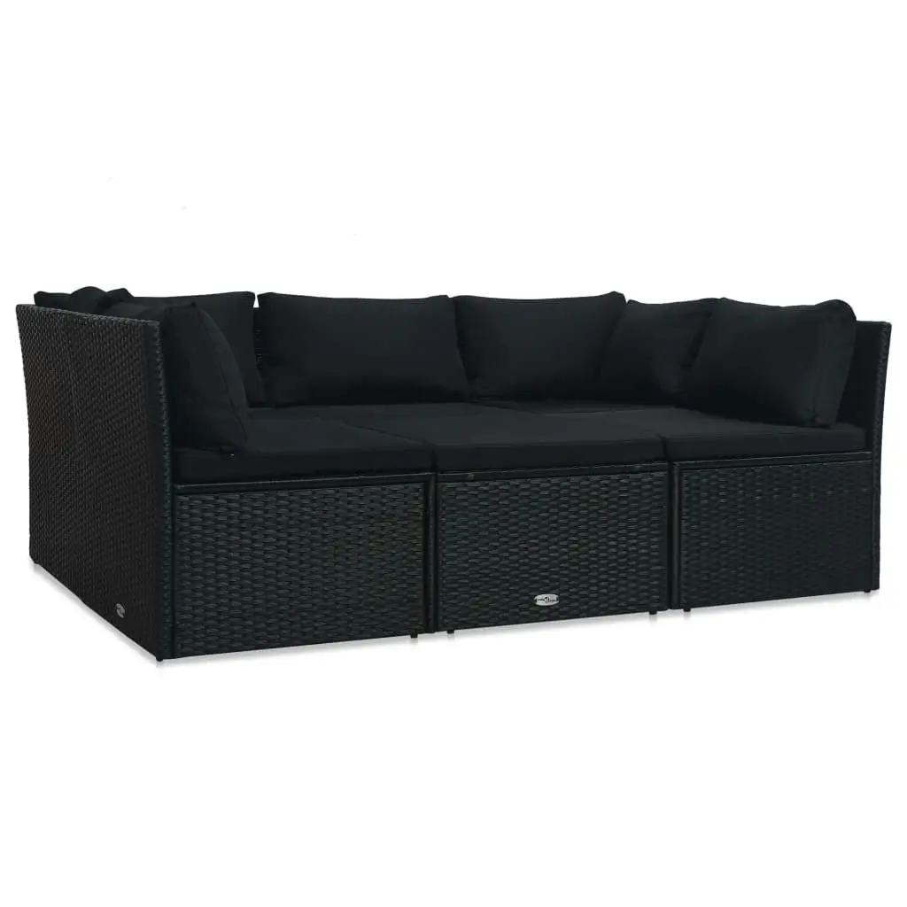 4 Piece Garden Lounge Set with Cushions Poly Rattan Black 47811