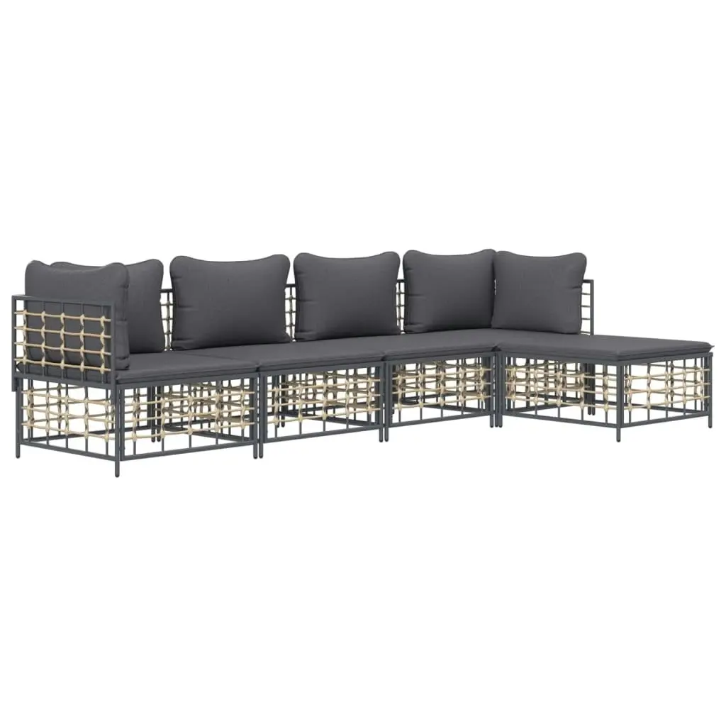 5 Piece Garden Lounge Set with Cushions Anthracite Poly Rattan 3186743