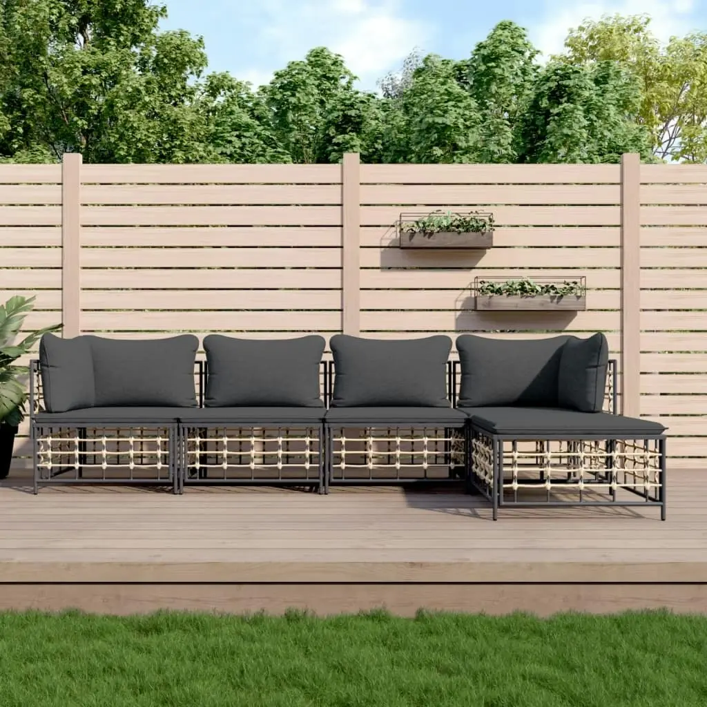 5 Piece Garden Lounge Set with Cushions Anthracite Poly Rattan 3186743