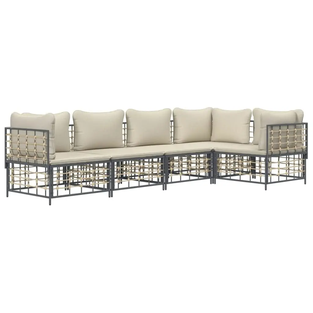 5 Piece Garden Lounge Set with Cushions Anthracite Poly Rattan 3186750