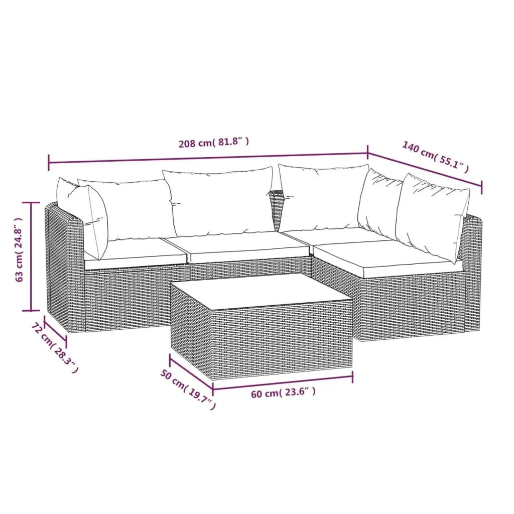 5 Piece Garden Lounge Set with Cushions Poly Rattan Black 46554