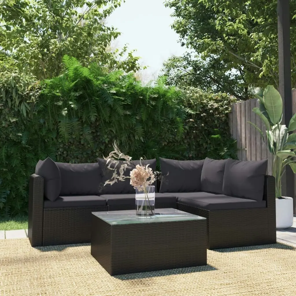 5 Piece Garden Lounge Set with Cushions Poly Rattan Black 46554