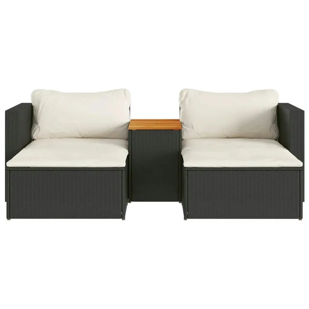 5 Piece Garden Sofa Set with Cushions Black Poly Rattan Acacia 365725