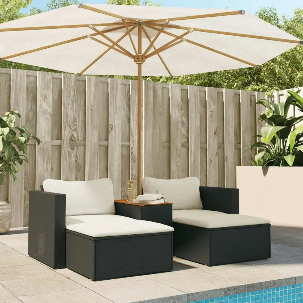 5 Piece Garden Sofa Set with Cushions Black Poly Rattan Acacia 365725