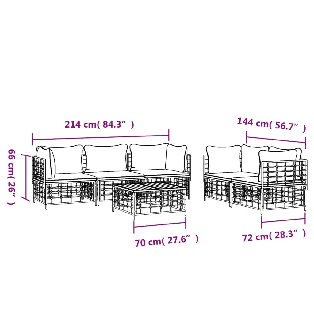 6 Piece Garden Lounge Set with Cushions Anthracite Poly Rattan 3186704