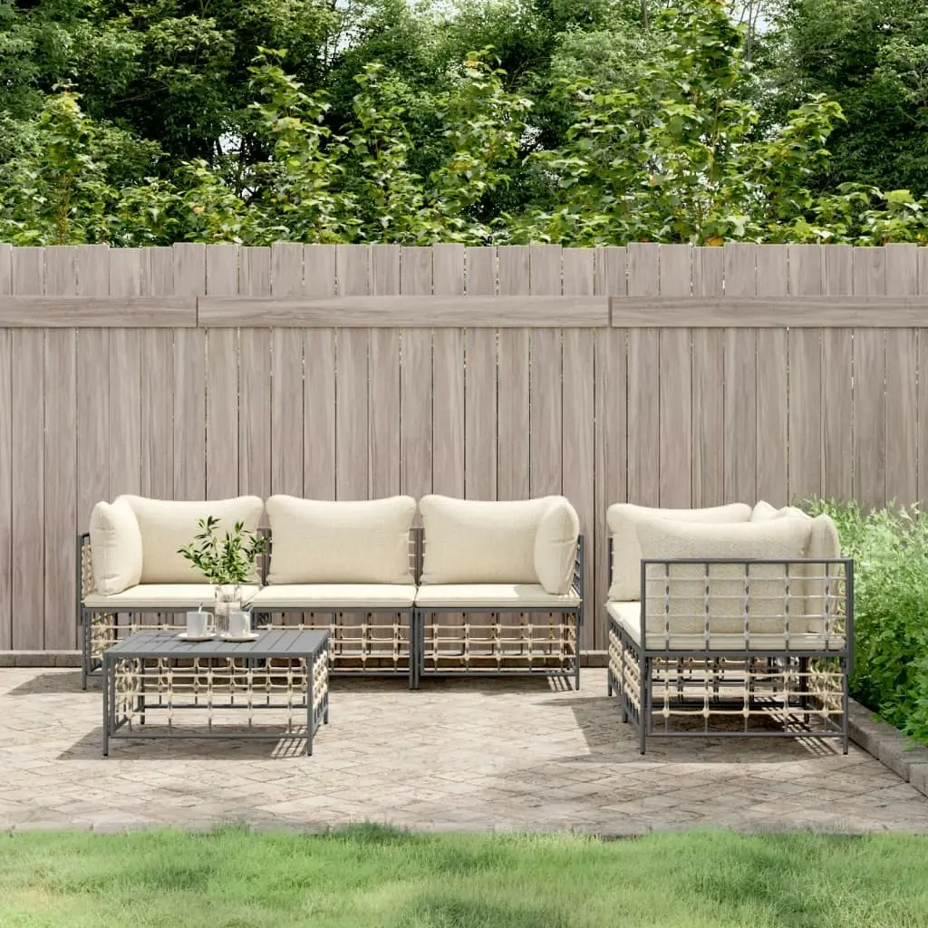 6 Piece Garden Lounge Set with Cushions Anthracite Poly Rattan 3186704