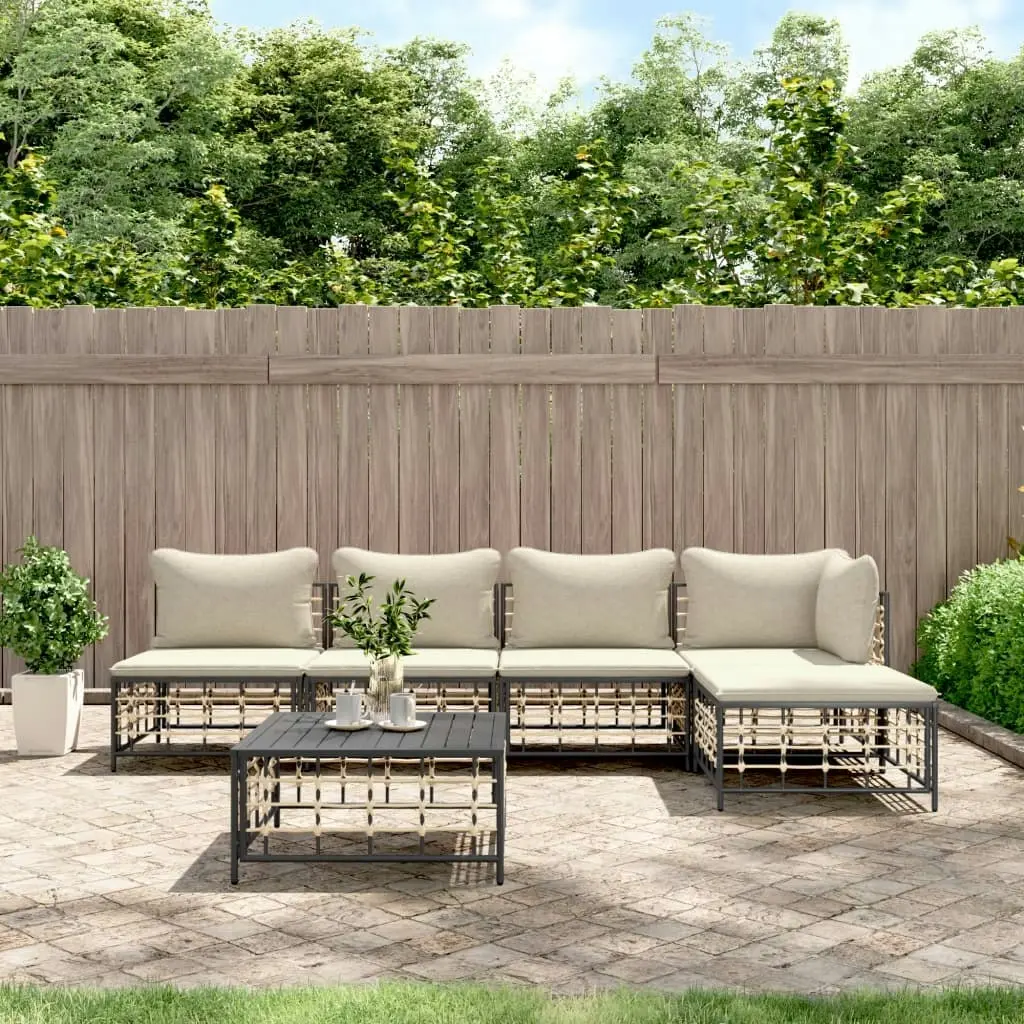 6 Piece Garden Lounge Set with Cushions Anthracite Poly Rattan 3186736