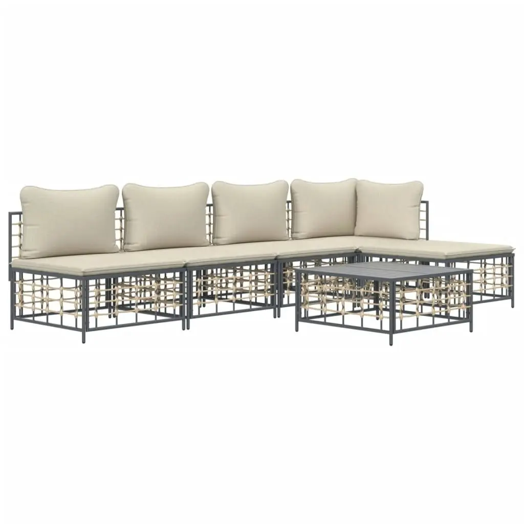 6 Piece Garden Lounge Set with Cushions Anthracite Poly Rattan 3186736