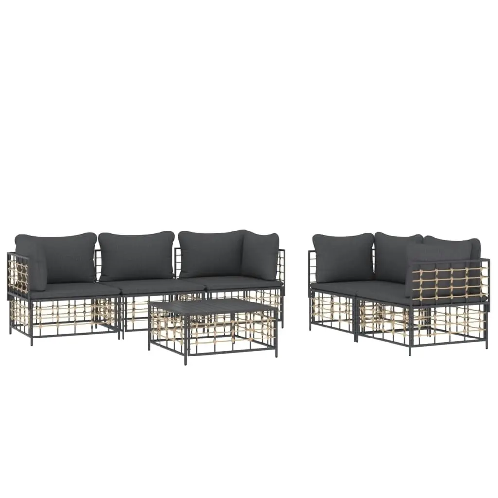 6 Piece Garden Lounge Set with Cushions Anthracite Poly Rattan 3186705