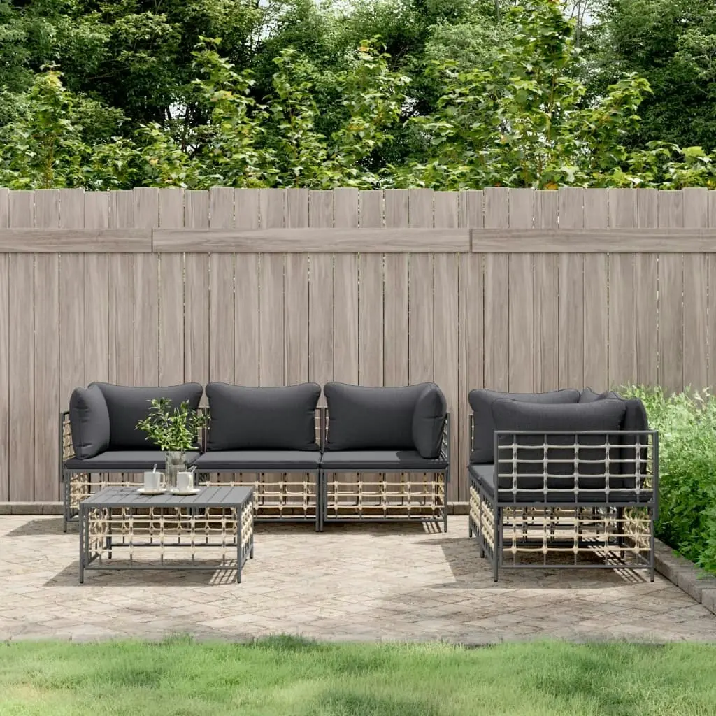 6 Piece Garden Lounge Set with Cushions Anthracite Poly Rattan 3186705