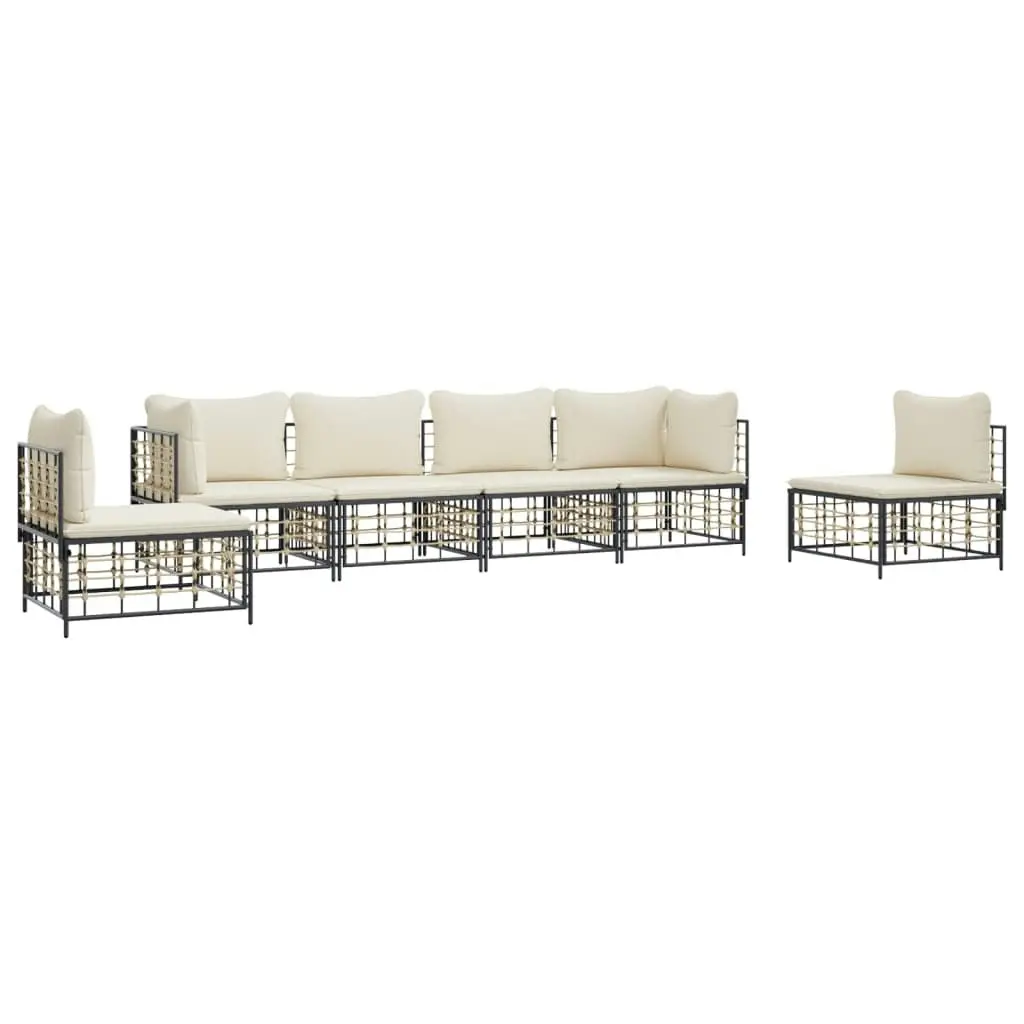 6 Piece Garden Lounge Set with Cushions Anthracite Poly Rattan 3186720