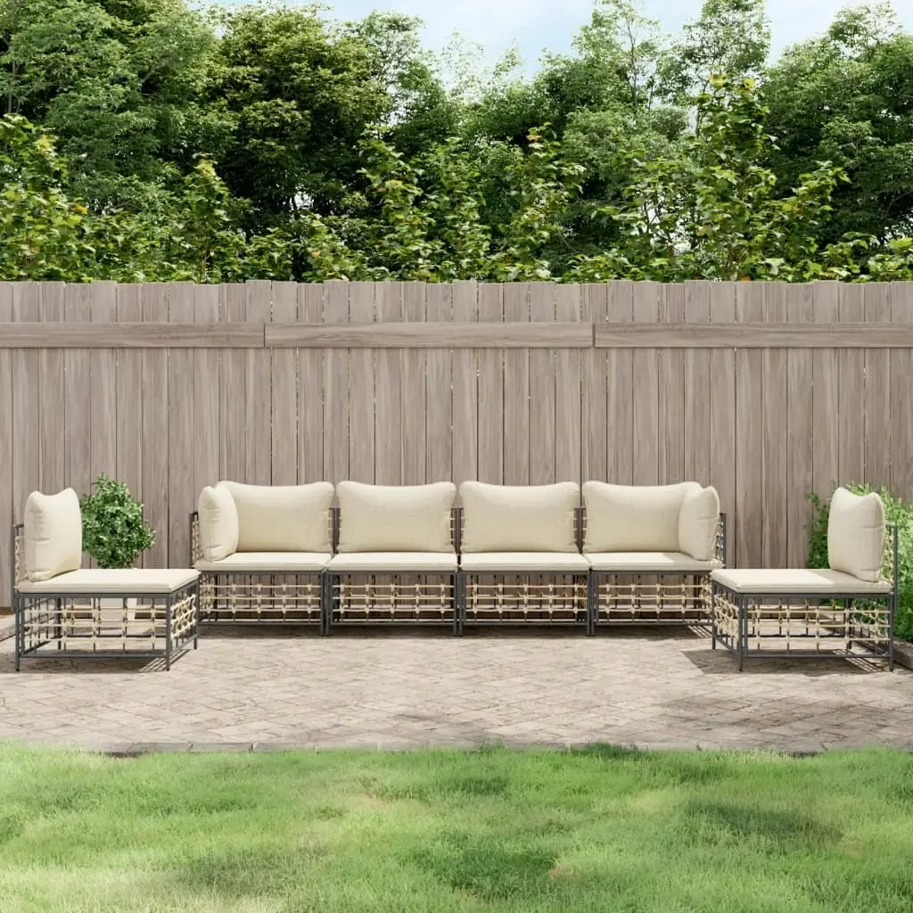 6 Piece Garden Lounge Set with Cushions Anthracite Poly Rattan 3186720