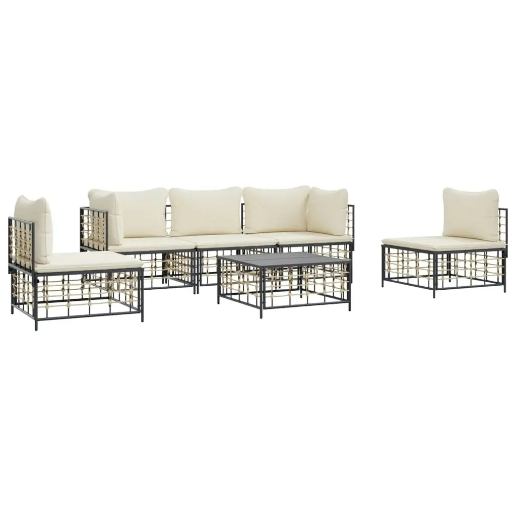 6 Piece Garden Lounge Set with Cushions Anthracite Poly Rattan 3186718