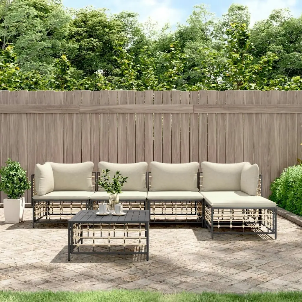 6 Piece Garden Lounge Set with Cushions Anthracite Poly Rattan 3186744