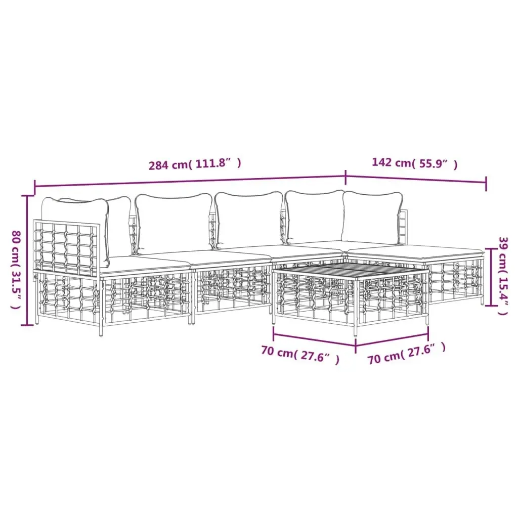 6 Piece Garden Lounge Set with Cushions Anthracite Poly Rattan 3186744