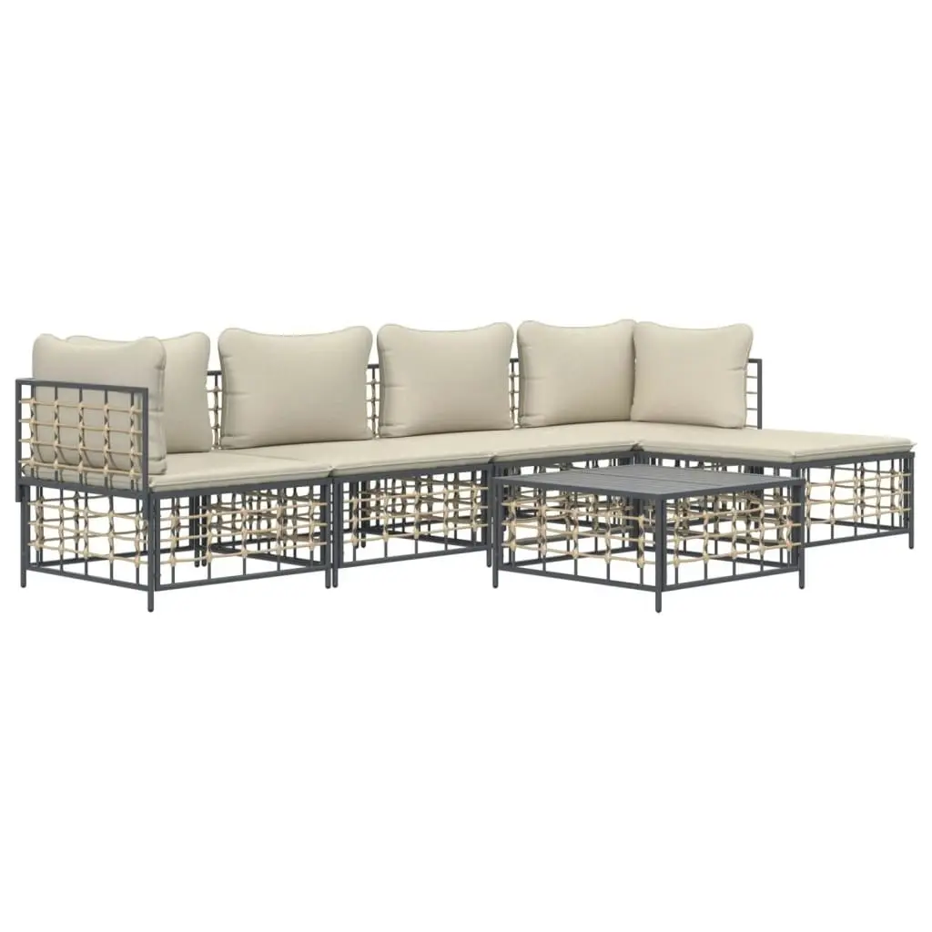 6 Piece Garden Lounge Set with Cushions Anthracite Poly Rattan 3186744