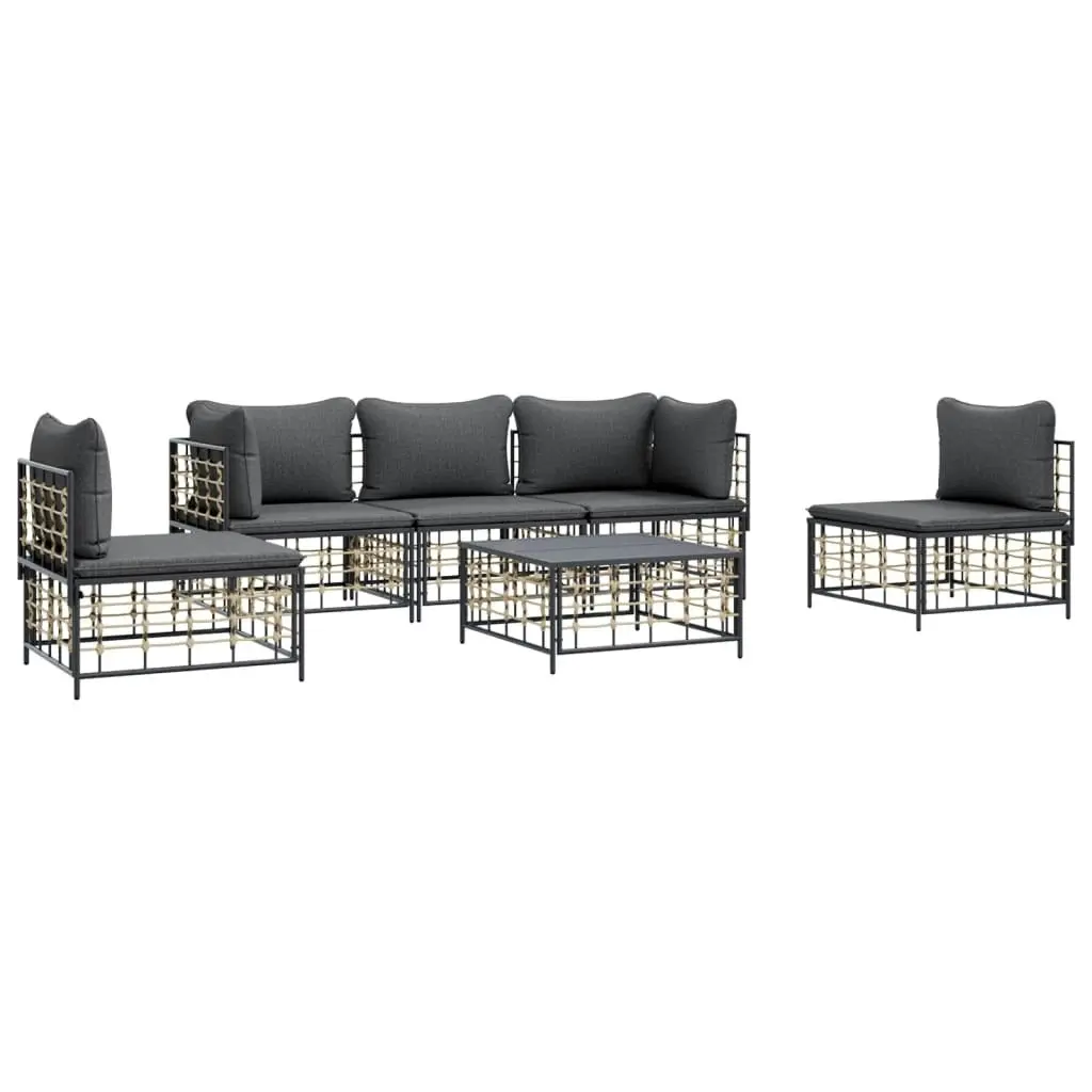 6 Piece Garden Lounge Set with Cushions Anthracite Poly Rattan 3186719