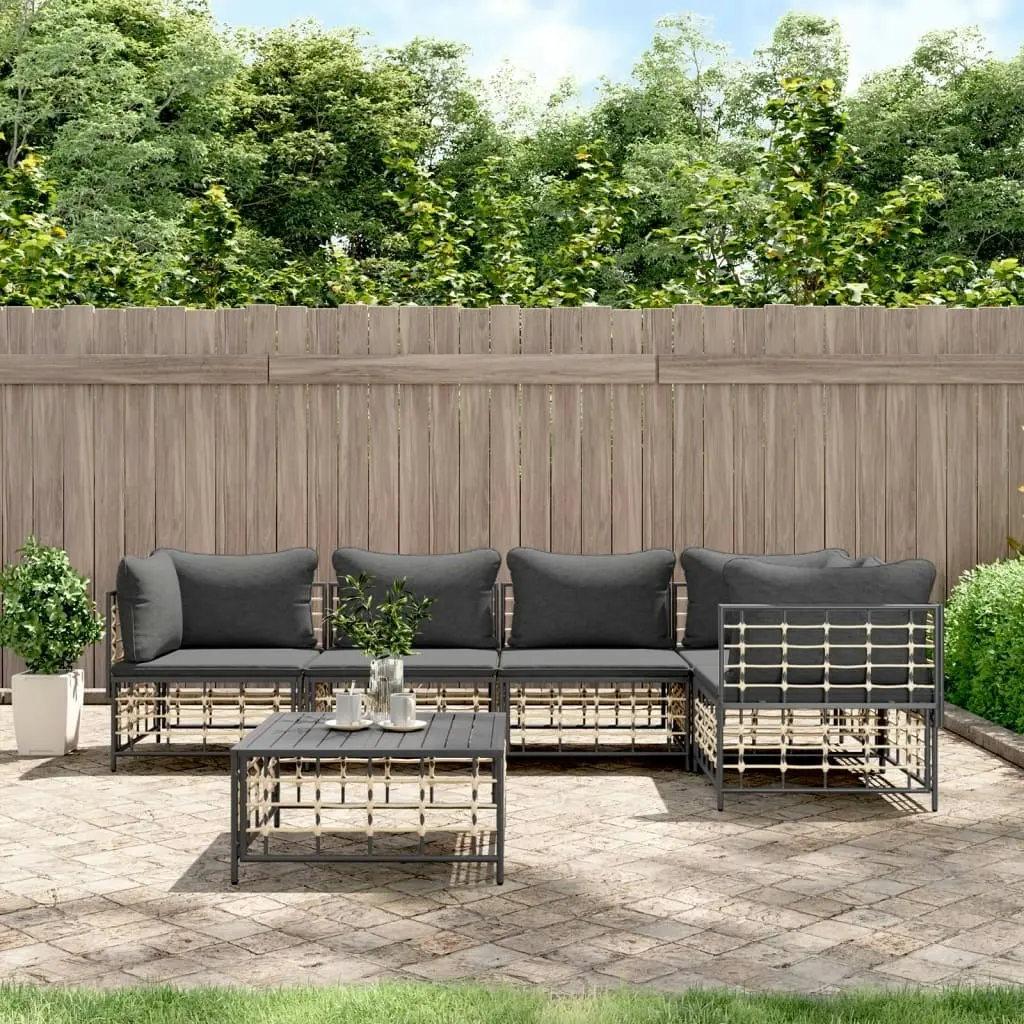 6 Piece Garden Lounge Set with Cushions Anthracite Poly Rattan 3186753