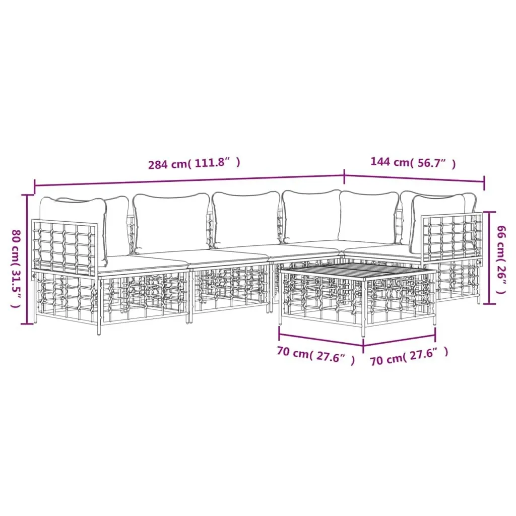 6 Piece Garden Lounge Set with Cushions Anthracite Poly Rattan 3186753