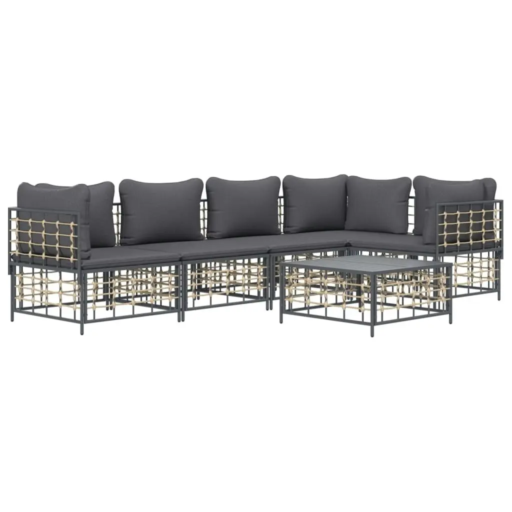 6 Piece Garden Lounge Set with Cushions Anthracite Poly Rattan 3186753