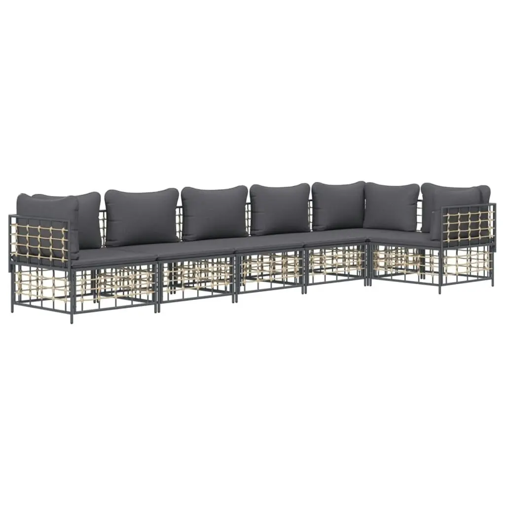 6 Piece Garden Lounge Set with Cushions Anthracite Poly Rattan 3186755