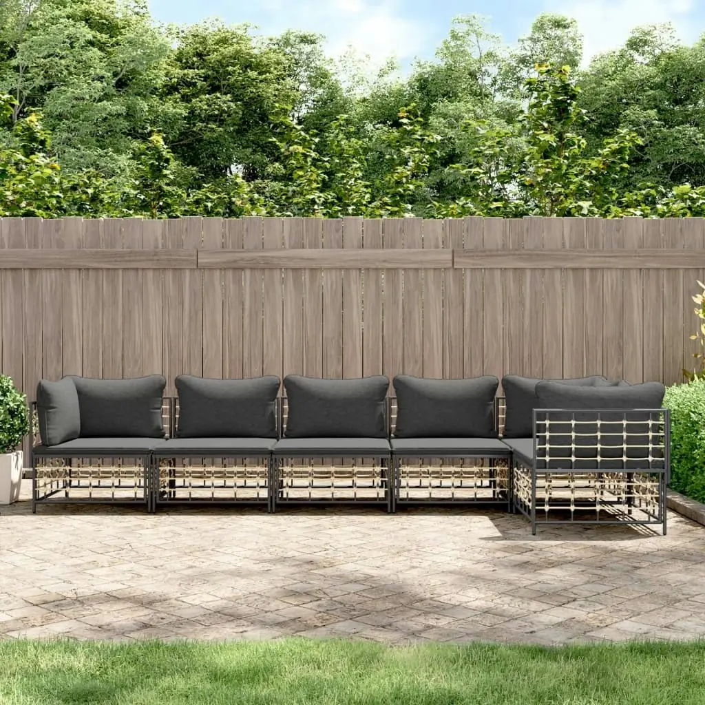 6 Piece Garden Lounge Set with Cushions Anthracite Poly Rattan 3186755