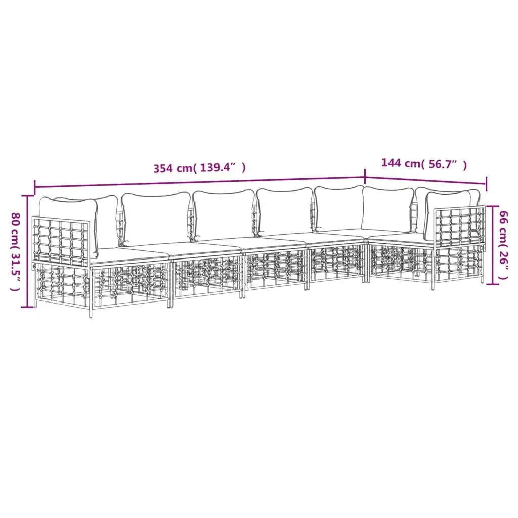 6 Piece Garden Lounge Set with Cushions Anthracite Poly Rattan 3186755