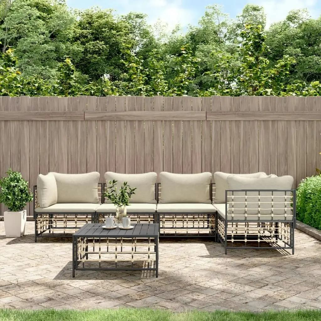 6 Piece Garden Lounge Set with Cushions Anthracite Poly Rattan 3186752