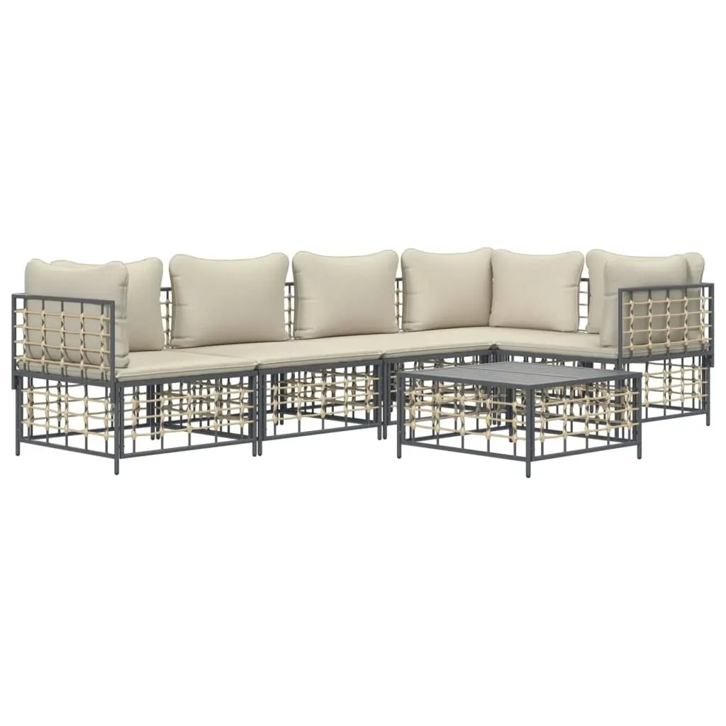 6 Piece Garden Lounge Set with Cushions Anthracite Poly Rattan 3186752