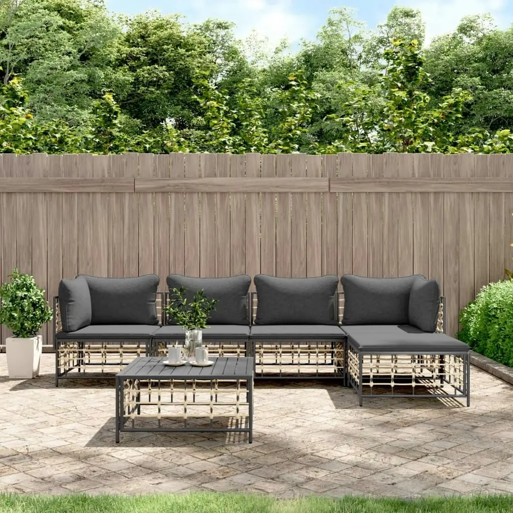 6 Piece Garden Lounge Set with Cushions Anthracite Poly Rattan 3186745