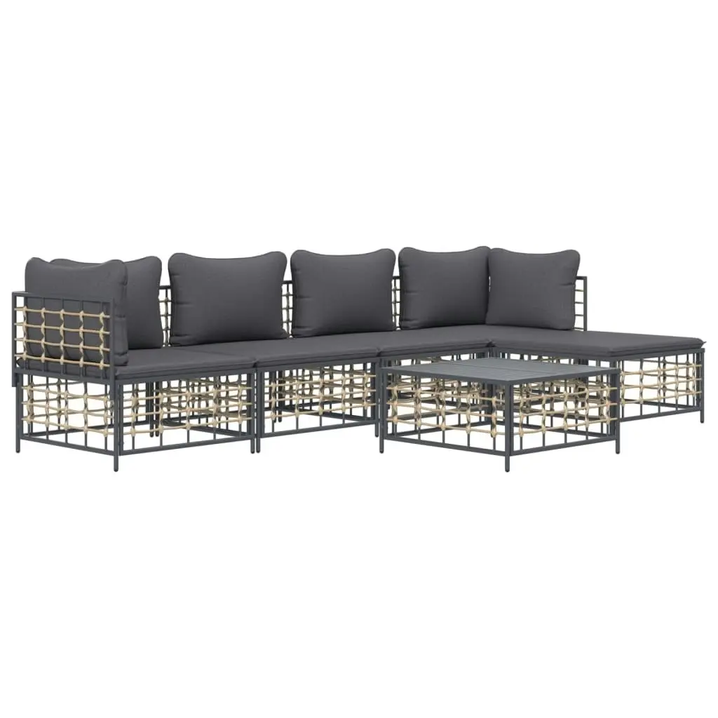 6 Piece Garden Lounge Set with Cushions Anthracite Poly Rattan 3186745