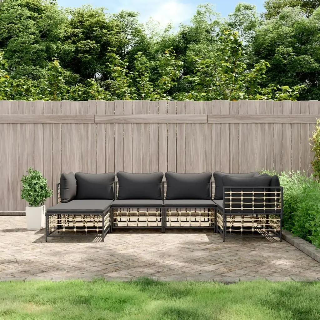 6 Piece Garden Lounge Set with Cushions Anthracite Poly Rattan 3186771