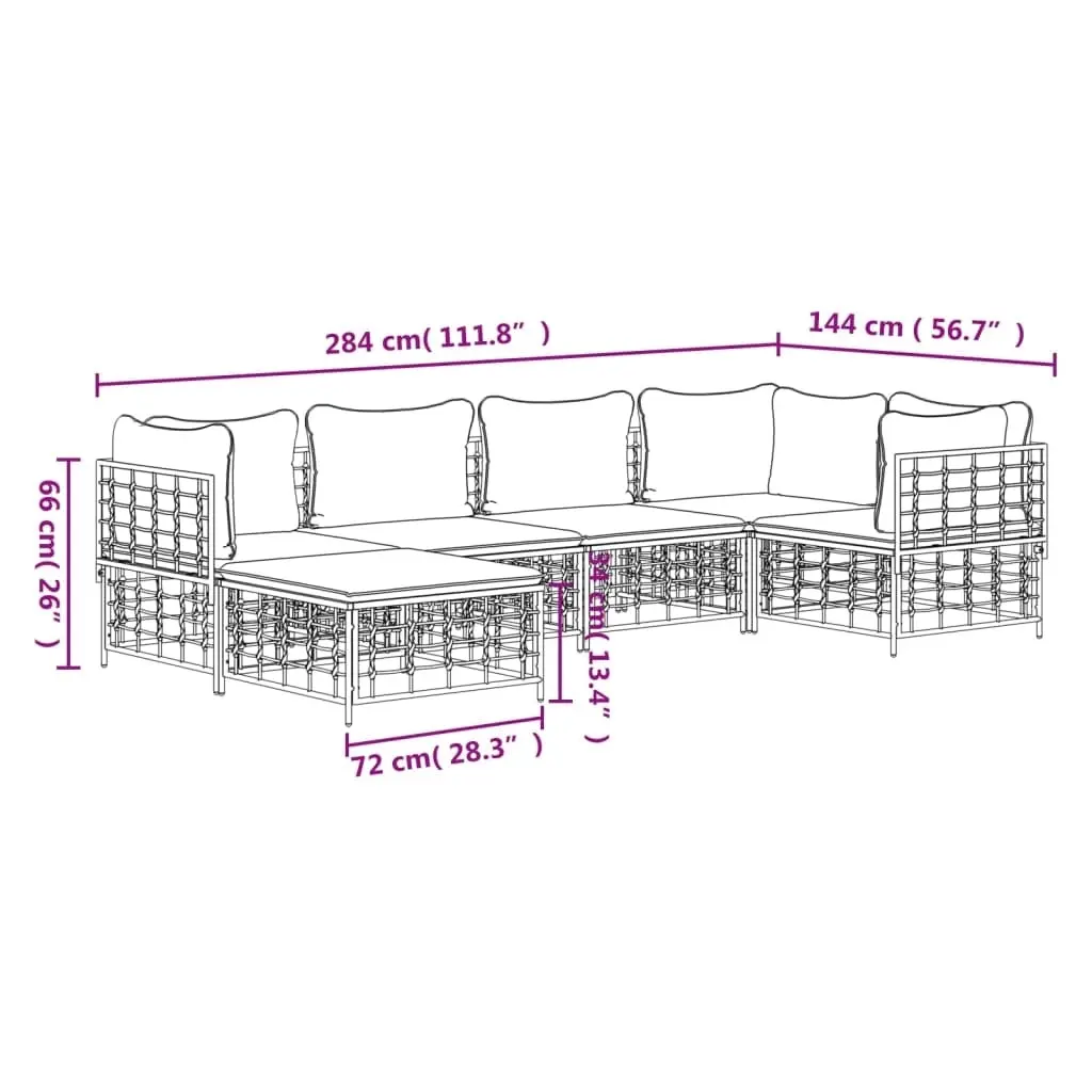 6 Piece Garden Lounge Set with Cushions Anthracite Poly Rattan 3186771