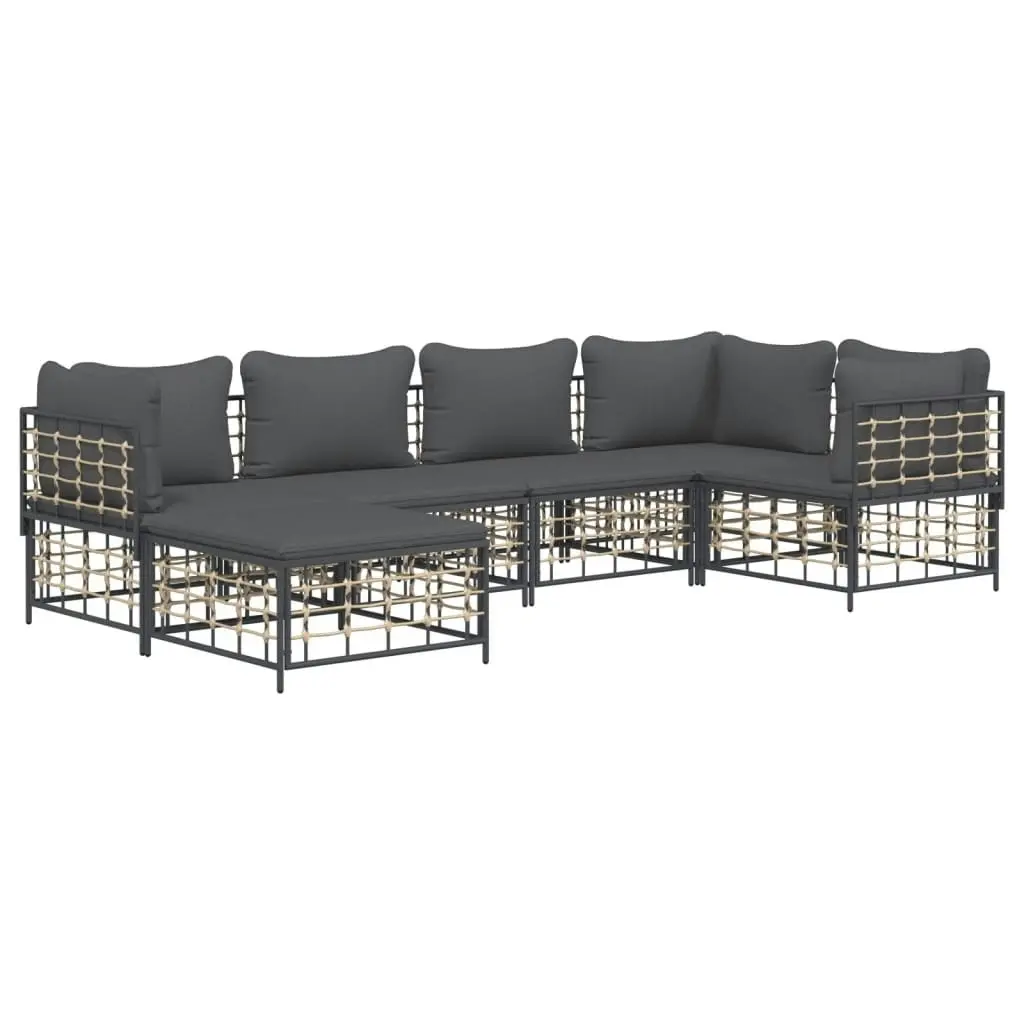 6 Piece Garden Lounge Set with Cushions Anthracite Poly Rattan 3186771