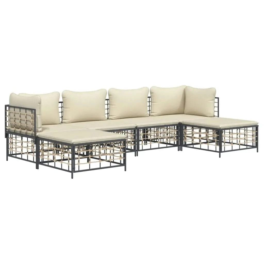 6 Piece Garden Lounge Set with Cushions Anthracite Poly Rattan 3186778