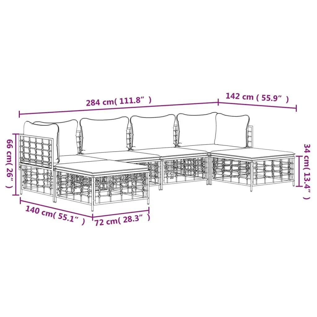 6 Piece Garden Lounge Set with Cushions Anthracite Poly Rattan 3186778