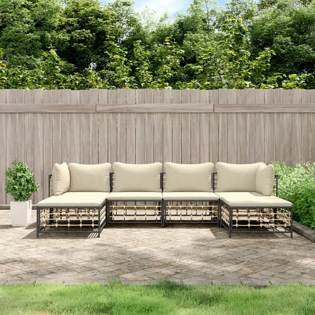 6 Piece Garden Lounge Set with Cushions Anthracite Poly Rattan 3186778