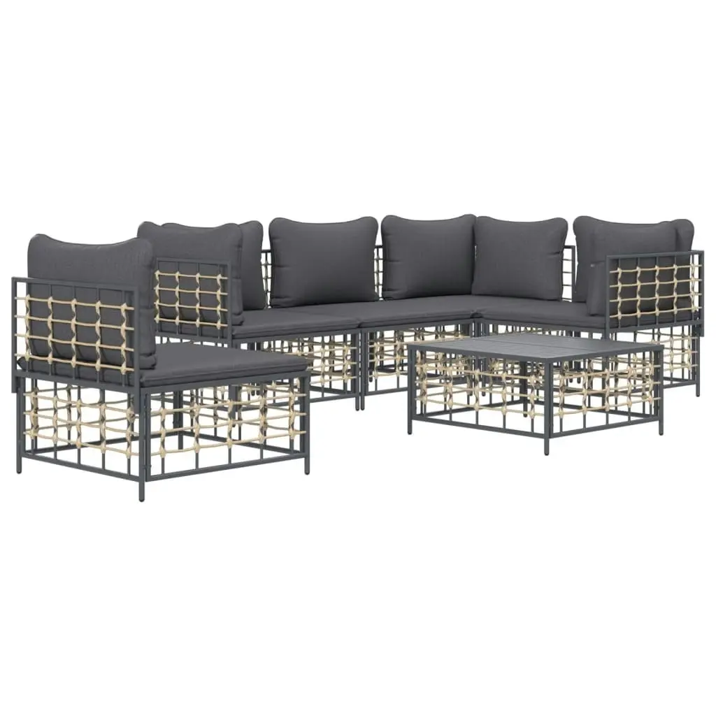 6 Piece Garden Lounge Set with Cushions Anthracite Poly Rattan 3186765