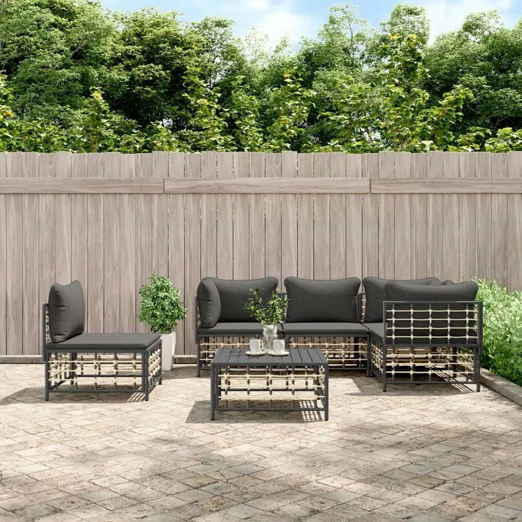 6 Piece Garden Lounge Set with Cushions Anthracite Poly Rattan 3186765