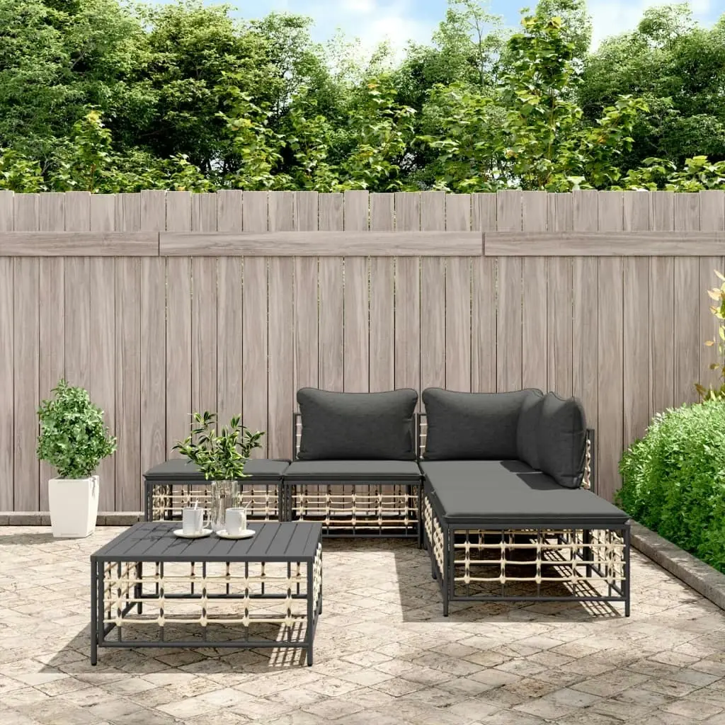 6 Piece Garden Lounge Set with Cushions Anthracite Poly Rattan 3186759