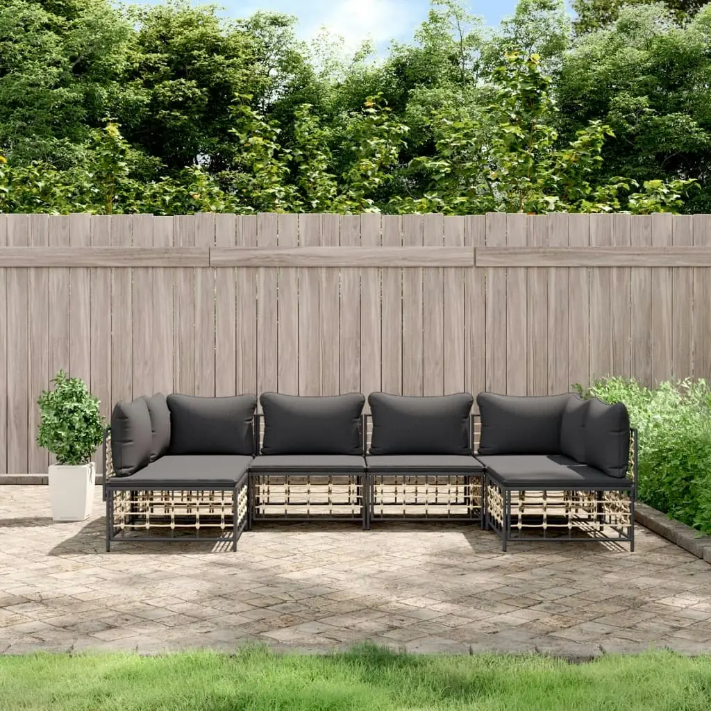 6 Piece Garden Lounge Set with Cushions Anthracite Poly Rattan 3186787