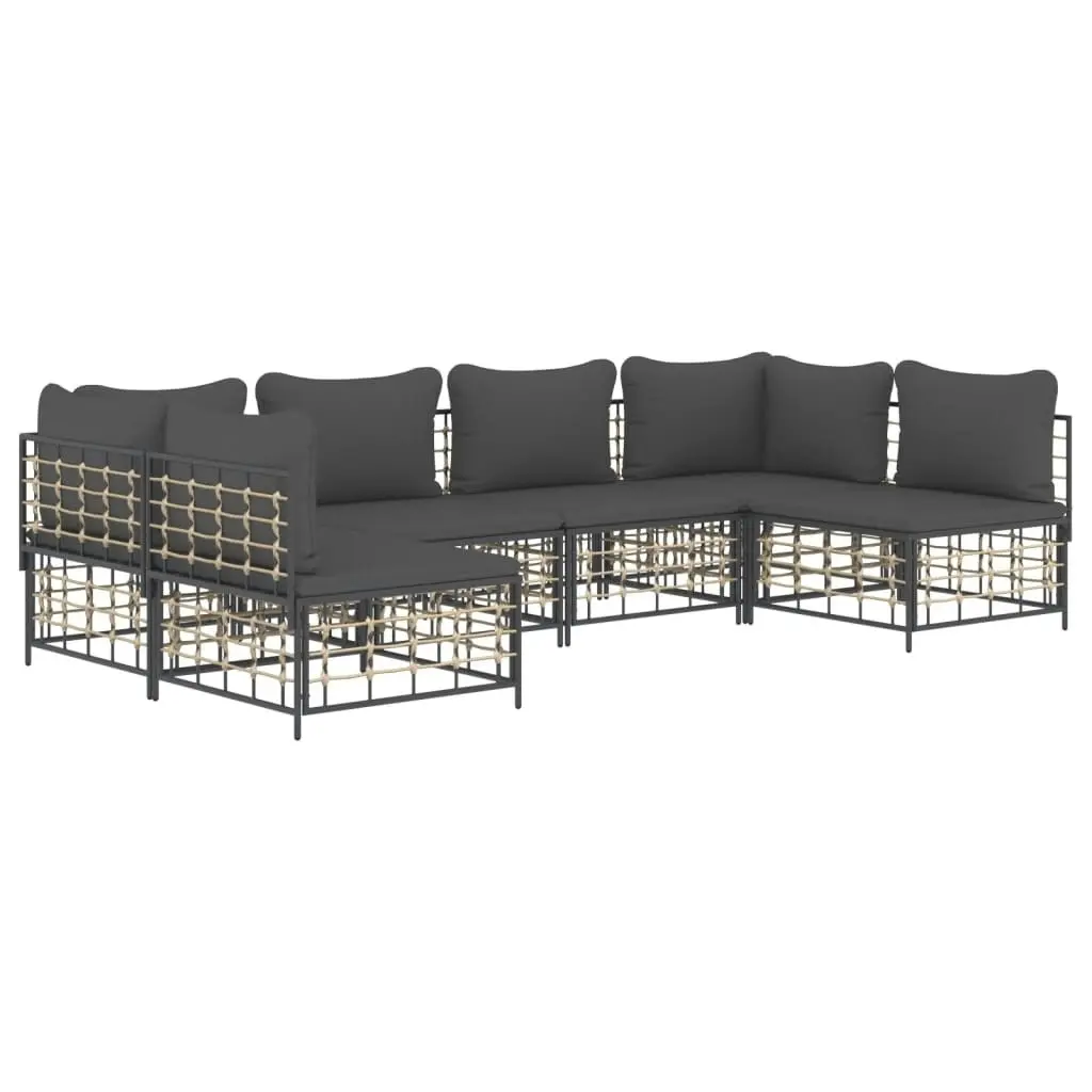 6 Piece Garden Lounge Set with Cushions Anthracite Poly Rattan 3186787