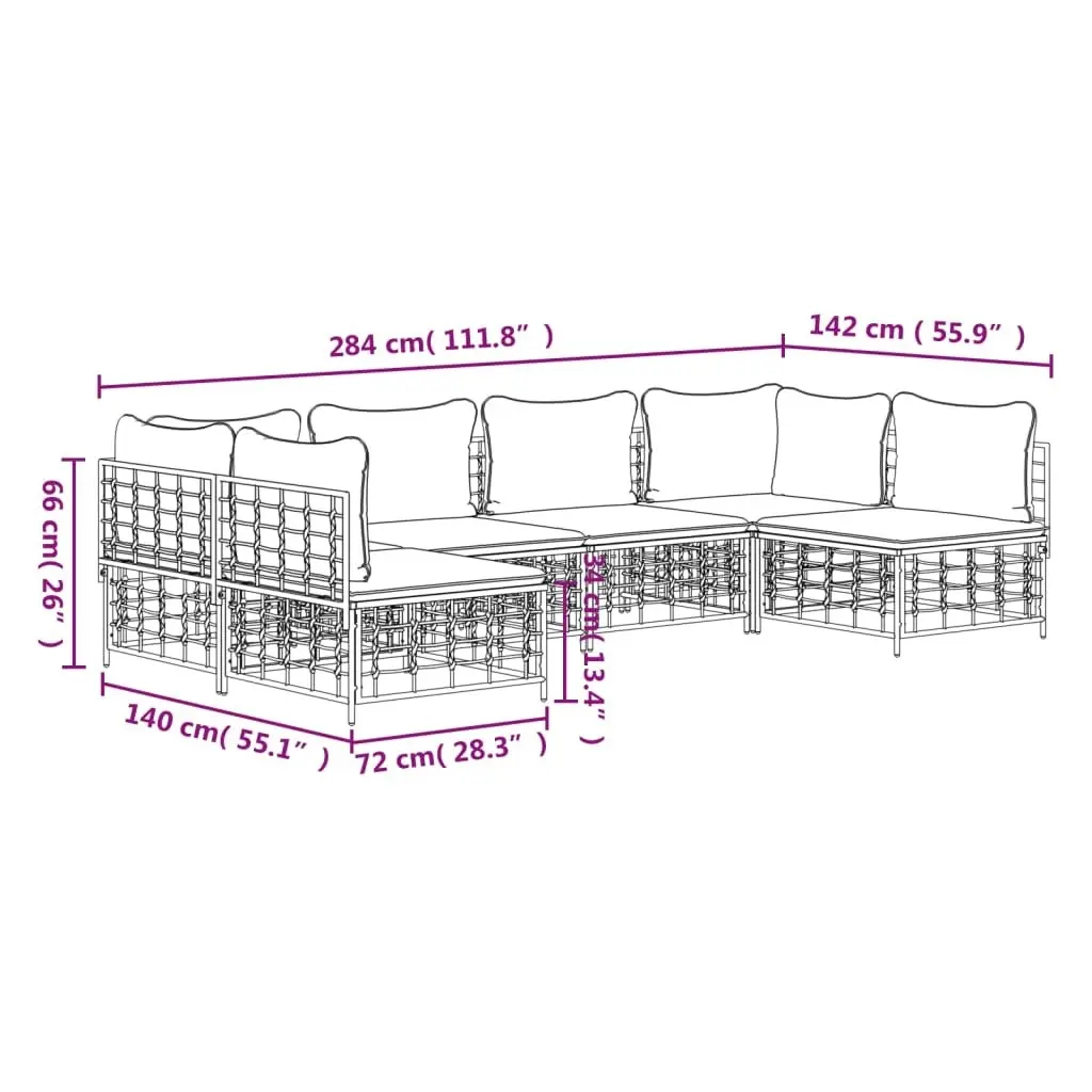 6 Piece Garden Lounge Set with Cushions Anthracite Poly Rattan 3186787