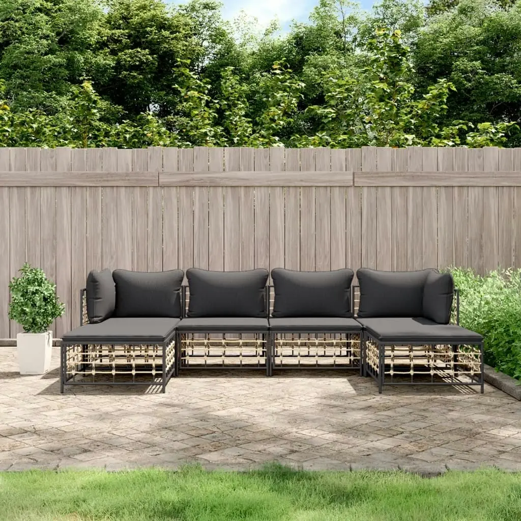 6 Piece Garden Lounge Set with Cushions Anthracite Poly Rattan 3186779