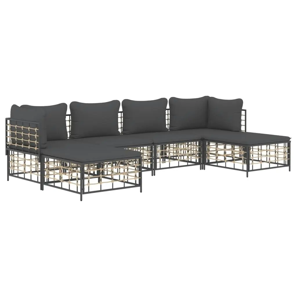 6 Piece Garden Lounge Set with Cushions Anthracite Poly Rattan 3186779