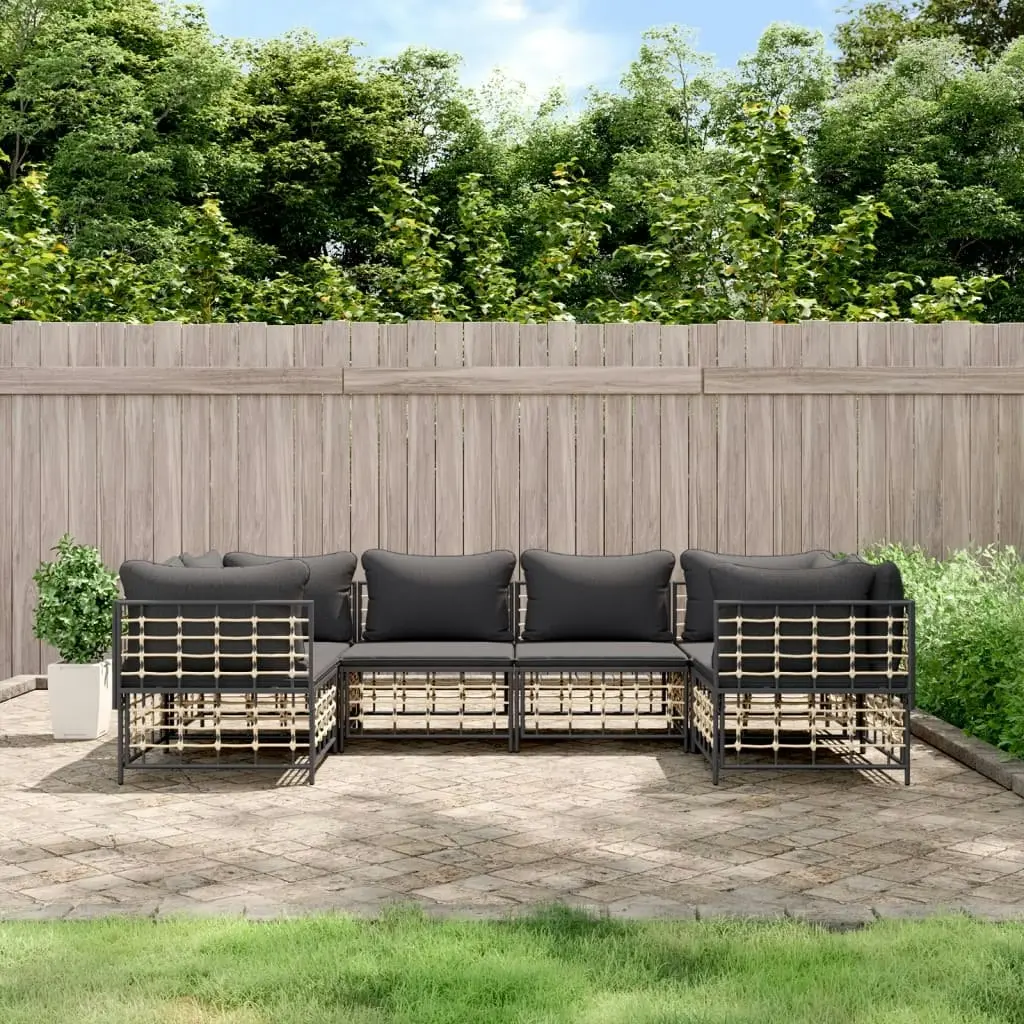 6 Piece Garden Lounge Set with Cushions Anthracite Poly Rattan 3186797