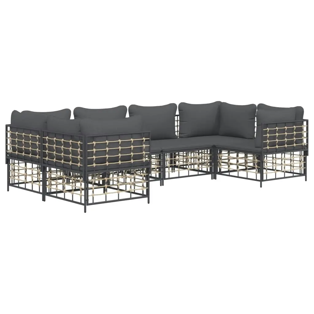 6 Piece Garden Lounge Set with Cushions Anthracite Poly Rattan 3186797