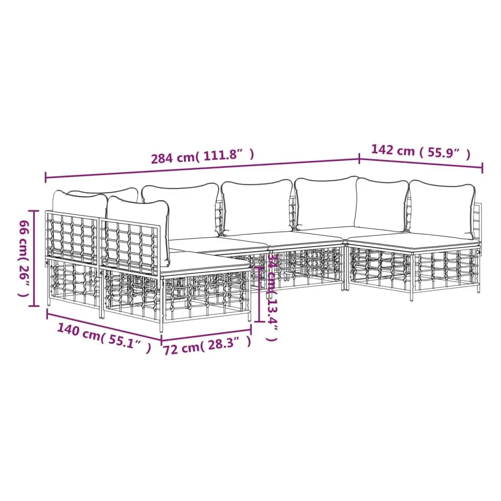 6 Piece Garden Lounge Set with Cushions Anthracite Poly Rattan 3186786