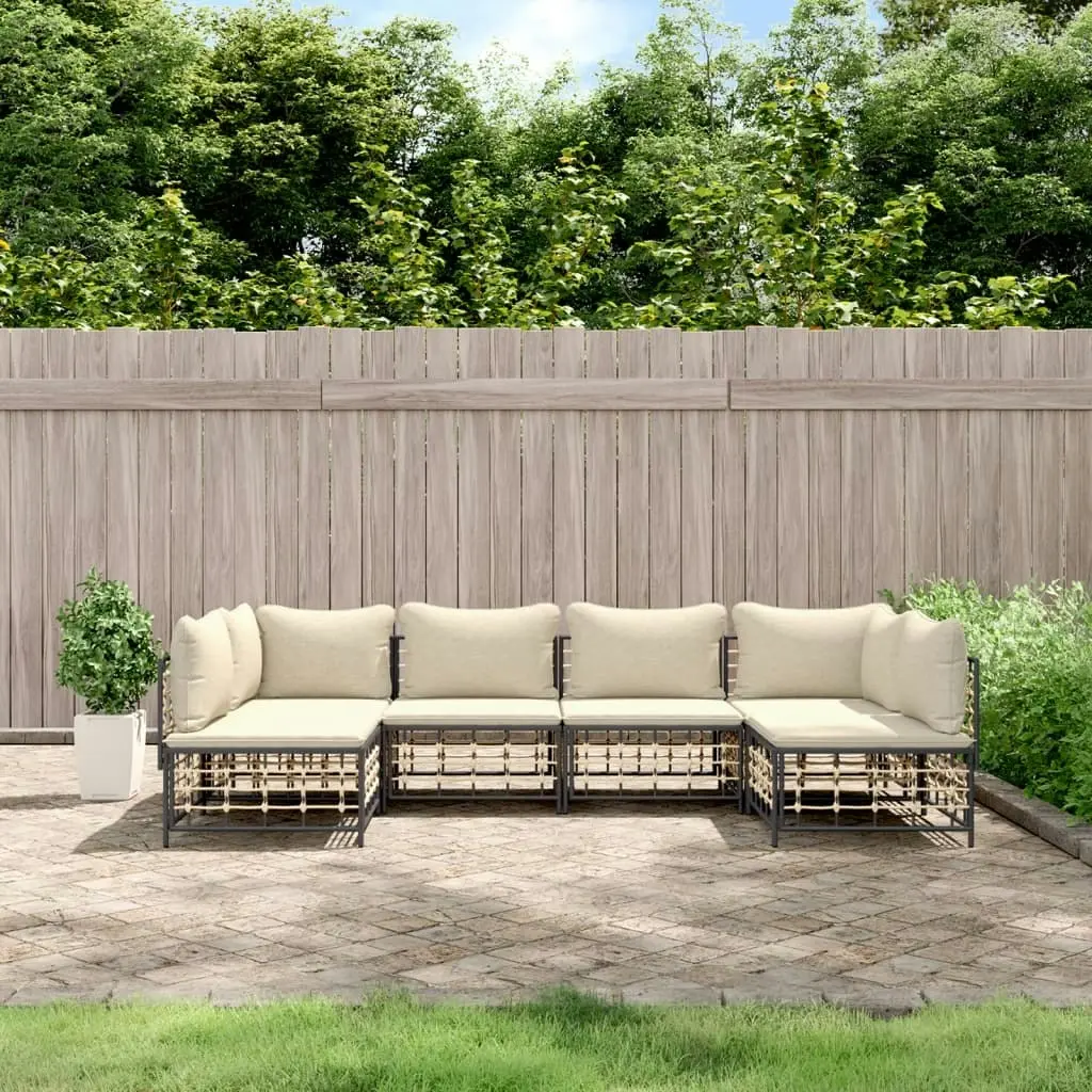 6 Piece Garden Lounge Set with Cushions Anthracite Poly Rattan 3186786