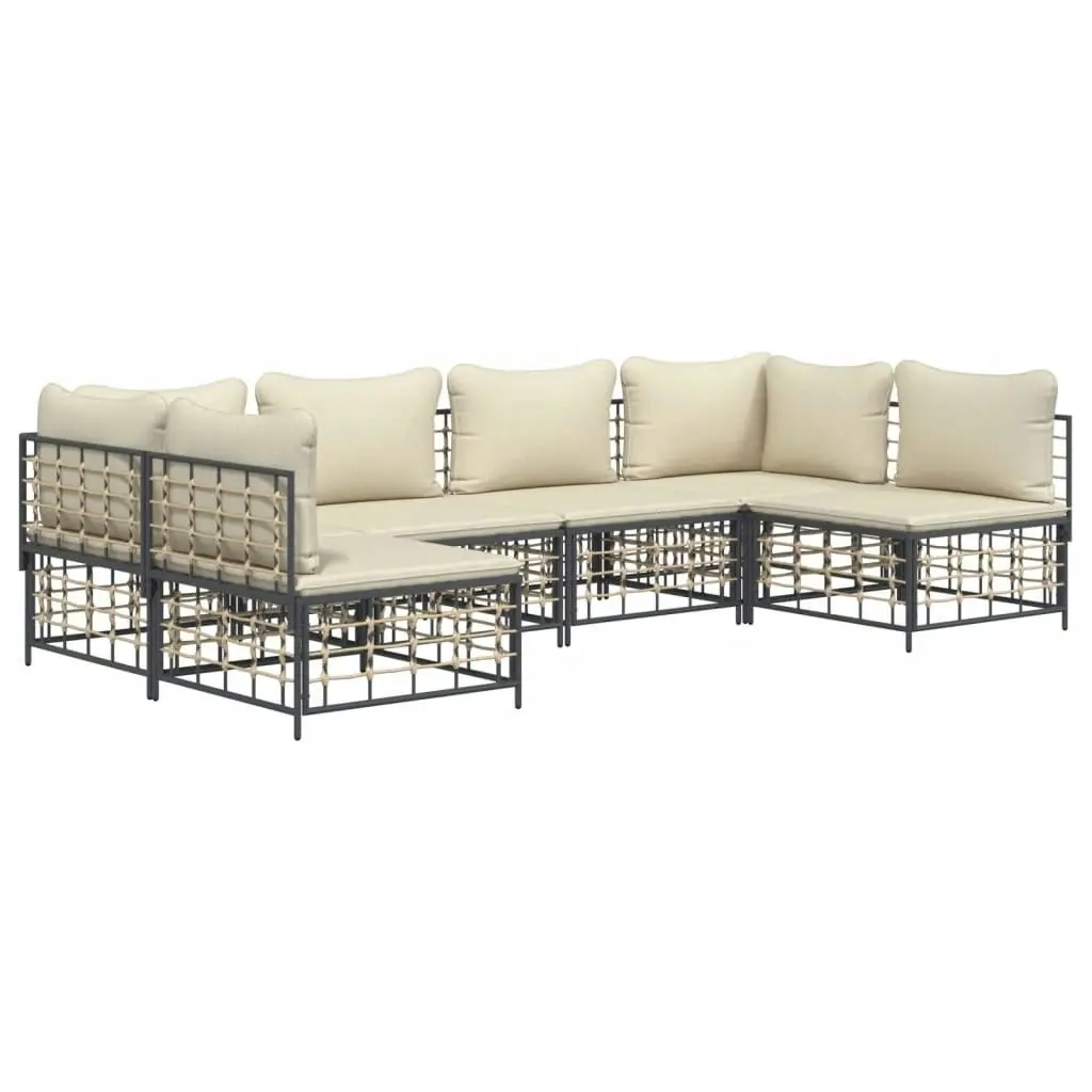 6 Piece Garden Lounge Set with Cushions Anthracite Poly Rattan 3186786